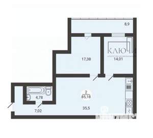 2-к квартира, вторичка, 72м2, 1/3 этаж