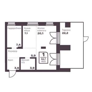 1-к квартира, вторичка, 48м2, 1/10 этаж