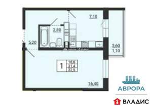 1-к квартира, вторичка, 33м2, 6/10 этаж