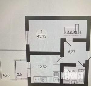 1-к квартира, вторичка, 45м2, 1/3 этаж