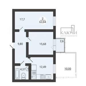 2-к квартира, вторичка, 56м2, 1/3 этаж