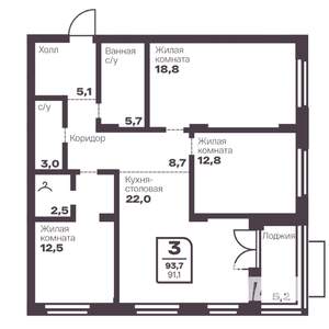 3-к квартира, вторичка, 91м2, 2/10 этаж