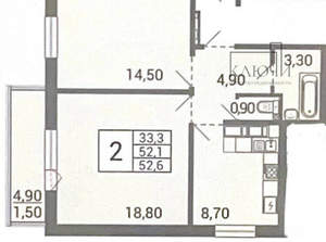 2-к квартира, вторичка, 53м2, 5/10 этаж