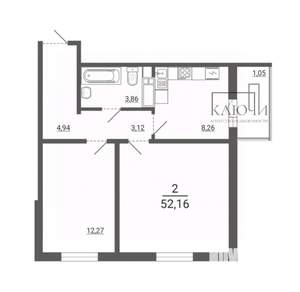 2-к квартира, вторичка, 52м2, 14/14 этаж