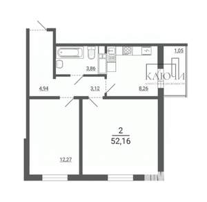 2-к квартира, вторичка, 61м2, 2/14 этаж