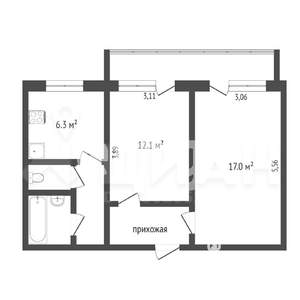 2-к квартира, вторичка, 50м2, 2/5 этаж