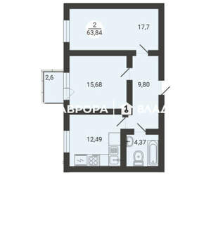 2-к квартира, вторичка, 64м2, 2/3 этаж