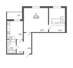 2-к квартира, вторичка, 53м2, 12/14 этаж