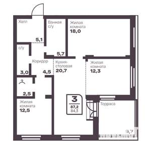 3-к квартира, вторичка, 84м2, 9/17 этаж