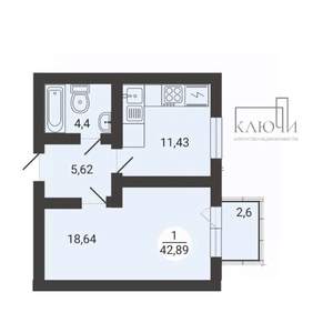 1-к квартира, вторичка, 41м2, 2/3 этаж