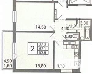 2-к квартира, вторичка, 53м2, 5/10 этаж