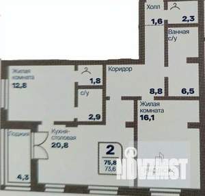 2-к квартира, вторичка, 74м2, 7/9 этаж