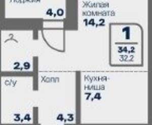 1-к квартира, вторичка, 32м2, 1/9 этаж