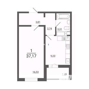 1-к квартира, вторичка, 37м2, 9/14 этаж