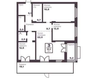 3-к квартира, вторичка, 91м2, 2/10 этаж