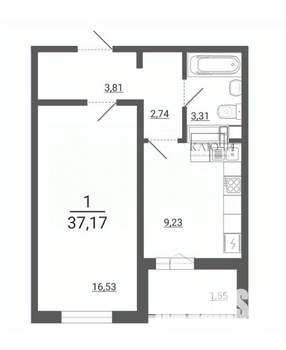 1-к квартира, вторичка, 37м2, 9/14 этаж