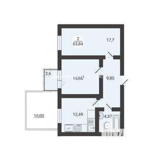 2-к квартира, вторичка, 64м2, 1/3 этаж