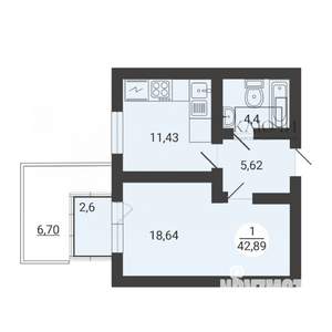 1-к квартира, вторичка, 42м2, 3/3 этаж