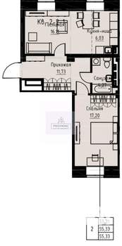 2-к квартира, вторичка, 55м2, 2/4 этаж