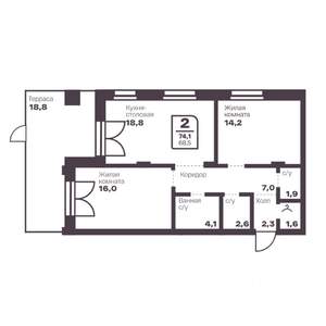 2-к квартира, вторичка, 69м2, 1/10 этаж
