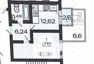 1-к квартира, вторичка, 46м2, 1/3 этаж