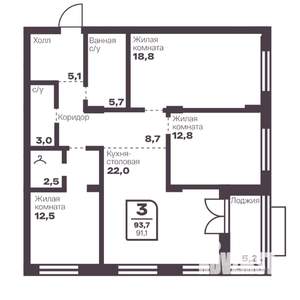3-к квартира, вторичка, 91м2, 2/17 этаж