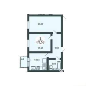 2-к квартира, вторичка, 64м2, 3/3 этаж