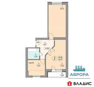 2-к квартира, вторичка, 63м2, 1/4 этаж