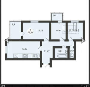 3-к квартира, вторичка, 76м2, 1/3 этаж