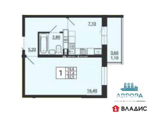 1-к квартира, вторичка, 33м2, 6/10 этаж