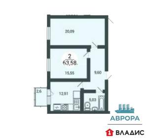 2-к квартира, вторичка, 64м2, 3/3 этаж