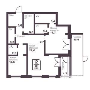 2-к квартира, вторичка, 85м2, 1/17 этаж
