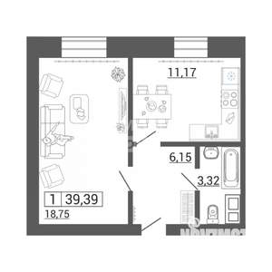 1-к квартира, вторичка, 39м2, 6/9 этаж
