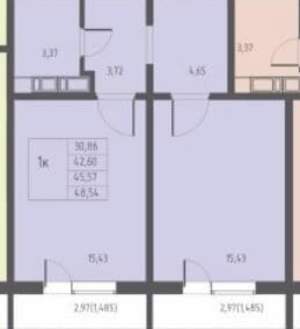 1-к квартира, вторичка, 43м2, 3/16 этаж