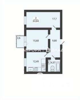 2-к квартира, сданный дом, 64м2, 2/3 этаж