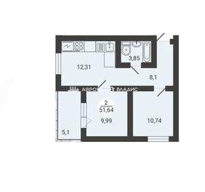 2-к квартира, вторичка, 51м2, 3/1 этаж