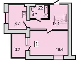 1-к квартира, вторичка, 43м2, 2/3 этаж