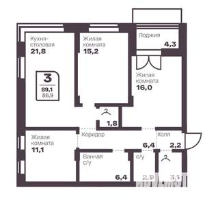 3-к квартира, вторичка, 87м2, 2/17 этаж