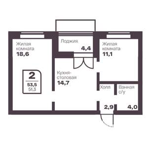 2-к квартира, вторичка, 51м2, 2/17 этаж