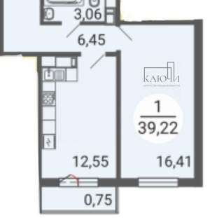 1-к квартира, вторичка, 39м2, 4/16 этаж
