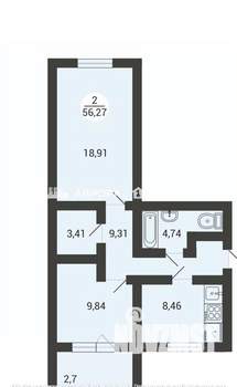 2-к квартира, вторичка, 56м2, 2/3 этаж