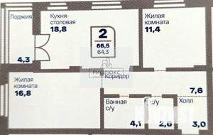 2-к квартира, вторичка, 64м2, 5/9 этаж