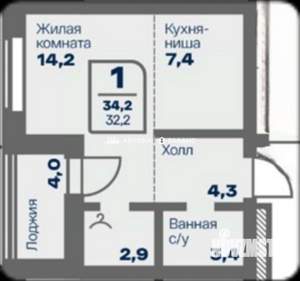 Студия квартира, вторичка, 32м2, 2/9 этаж