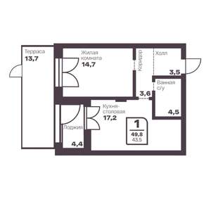 1-к квартира, вторичка, 44м2, 2/10 этаж