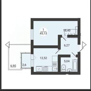 1-к квартира, вторичка, 45м2, 1/3 этаж