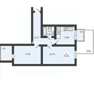 2-к квартира, вторичка, 70м2, 2/3 этаж
