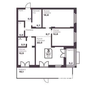 3-к квартира, вторичка, 91м2, 2/10 этаж