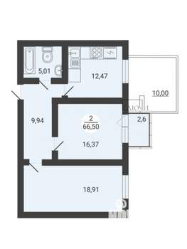 2-к квартира, вторичка, 59м2, 1/3 этаж