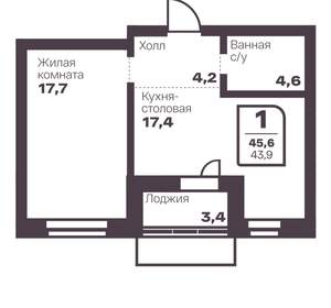 1-к квартира, вторичка, 44м2, 16/17 этаж