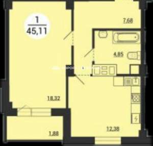 1-к квартира, вторичка, 45м2, 7/16 этаж